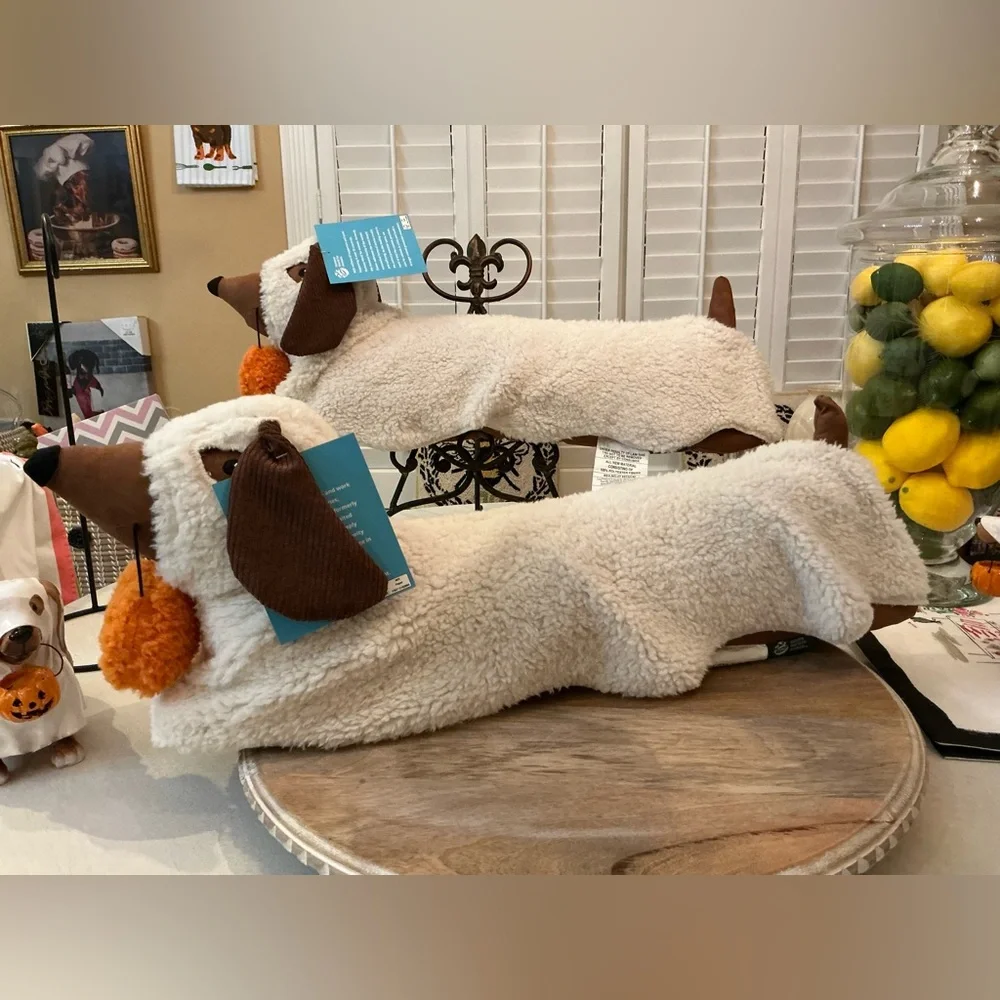 Looong Dachshund Halloween Ghost, carrying Jack o lantern treat bag, Pillow